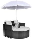 vidaXL Gartenbett mit Sonnenschirm Braun Poly Rattan
