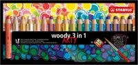 STABILO - Buntstift, Wasserfarbe & Wachsmalkreide - woody 3 in 1 | ARTY, 18er Pack