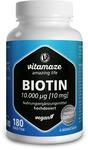 Biotin 10000 mcg hochdosiert vegan, 10 mg reines Biotin (Vitamin B7), f&uuml;r...