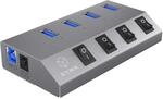 ICY BOX IB-Hub1405 4-fach USB 3.0 Hub und Ladeger&auml;t, An-/Ausschalter f&uuml;r jeden