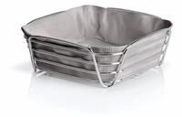 blomus -DELARA- Brotkorb L aus verchromtem Stahl, Taupe, Baumwoll-Stofftasche,