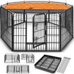 TRESKO&reg; Welpenlaufstall 80 cm hoch mit Dach & Erdankern | Faltbar & mit T&uuml;r
