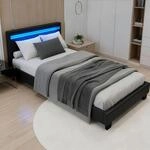 Juskys Polsterbett Paris 90x200 cm mit LED-Beleuchtung, Lattenrost & Kopfteil, Bett