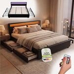 Juskys Polsterbett Lyon 180x200 cm mit Bettkasten, LED Beleuchtung, Lattenrost &