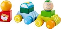 HABA 304739 - Entdeckerauto Anton, Auto mit Anh&auml;nger und Bausteinen aus Holz,
