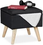 Relaxdays Hocker mit Stauraum, Kunstleinen-Bezug, gepolstert, Holzbeine, Fu&szlig;hocker