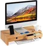 Relaxdays Monitorst&auml;nder, aus Bambus, Bildschirmerh&ouml;hung mit 2 Schubladen &