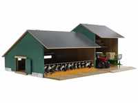 Kids Globe Kuhstall Holz, Spielzeug mit Lagerhalle, Dach aufklappbar, Bauernhof mit