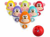 Chicco Monkey Strike Kids Bowling Set - Kegelspiel für Kinder mit 6 trennbaren Pins,