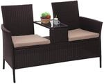 Mendler Poly-Rattan Sitzbank mit Tisch HWC-E24 - braun, Kissen Creme