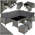 tectake&reg; Polyrattan Lounge Set, Gartenm&ouml;bel Set mit Sofa, Hocker + Tisch,...