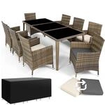 tectake Aluminium Poly Rattan Gartenm&ouml;bel Set 8 St&uuml;hle mit Tisch mit Glasplatten,