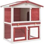 vidaXL Kaninchenstall 3 T&uuml;ren Rot Holz