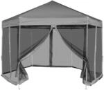 vidaXL Hexagonal Pop-Up Zelt mit 6 Seitenw&auml;nden Grau 3,6x3,1 m