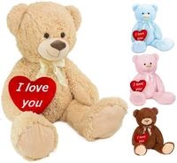 BRUBAKER XXL Teddyb&auml;r 100 cm gro&szlig; Beige mit einem I Love You Herz Pl&uuml;schtier
