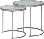 Wohnling Design Beistelltisch Rund &Oslash; 50/42 cm - 2 teilig Wei&szlig; Silber mit