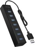ICY BOX 7-Port USB-Hub USB 3.0 (Type-A) mit Netzteil, Ladefunktion, Aluminium,