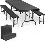 Casaria&reg; Bierzeltgarnitur 180 cm Klappbar Schwarz Polyrattan Kunststoff 2X Bierbank