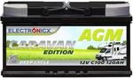 ELECTRONICX AGM Batterie 12V 120Ah C100 Caravan Edition &ndash; Wartungsfrei,
