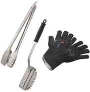 R&Ouml;SLE Barbecue Premium Grillset 3-teilig, Handschuhe, Zange, B&uuml;rste | Hochwertiges