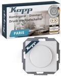 Kopp PARIS Druck-Wechselschalter-Dimmer mit Drehknopf - Arktis-Wei&szlig; - F&uuml;r 7-110W