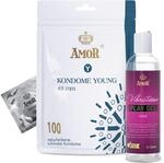 AMOR Premium Kondom und Gleitgel Set - 100 Kondome &Oslash; 49 mm + Vibratissimo Play Gel