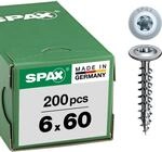 SPAX Holzbauschraube 6 x 60 mm, 200 St., Tellerkopf T30, Vollgewinde, WIROX