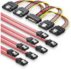 deleyCON SATA Kabel Set 4x SATA III Kabel mit Stecker Gerade + Strom Adapter...