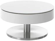 Robas Lund Couchtisch Rund wei&szlig;, Wohnzimmertisch Edelstahl geb&uuml;rstet, BxHxT 79x4079