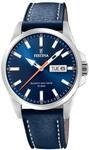 Festina Herren Uhr Analog mit Blauem Lederarmband - Quarzwerk - Kalender -