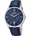 Festina Herrenuhr Analog aus Edelstahl und Leder Blau