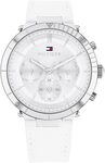 Tommy Hilfiger Multi Zifferblatt Quarz Uhr f&uuml;r Damen mit Weisses Lederarmband -
