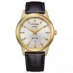 Citizen Herren Eco-Drive Solar Armband-Uhr aus Edelstahl mit Leder Band - AW0102-13AE