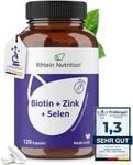 Rhein Nutrition Biotin Hochdosiert 10.000 &micro;g + Zink + Selen | Haut Haare N&auml;gel