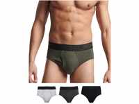 Superdry Mens Multi Triple Pack Briefs, Black/Olive/Grey, Small