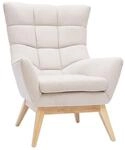 Miliboo Skandinavischer Sessel, Velours-Effekt, naturfarben und braunes Holz