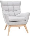 Miliboo Skandinavischer Sessel, Hellgrau und Holz, Braun