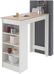 Bartisch in weiss mit Tischplatte in Eiche Sonoma und seitlichem Regal