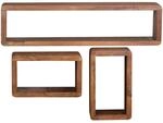 Wohnling Design Wandregal 3er Set BOHA Massiv Holzregale Sheesham Landhausstil,