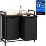 VASAGLE W&auml;schekorb 2 F&auml;cher, mit Ablage, Metallrahmen, 2 x 46 L
