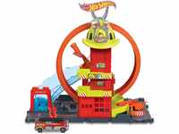 Hot Wheels City Super-Looping Feuerwache - Spielset mit manuellem Aufzug und