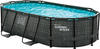 Summer Waves Frame Pool Komplettset | Oval 424x250x100 cm Rattanoptik Grau 