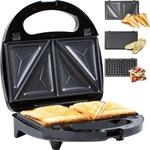 Gadgy 3 in 1 Waffeleisen Sandwichmaker Kontaktgrill 750W | Mit Wechselplatten f&uuml;r