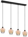 Reality Leuchten Pendelleuchte Borka R31264036, Metall Schwarz matt, Rattangeflecht