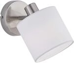 Reality Leuchten Tommy R80331001 Wandspot, Nickel Matt, Stoffschirm Wei&szlig;