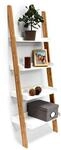 Relaxdays Leiterregal Bamboo, 4 Ablagen, Bambus, Wohnzimmer & Arbeitszimmer, Regal,