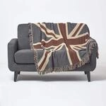 Homescapes Jacquard Decke Union Jack 125x150 cm, Baumwolldecke Vintage Style,