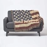 Homescapes handgewobener &Uuml;berwurf Flagge Amerika 125 x 150 cm 100% reine...