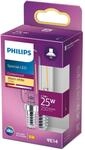 Philips LED Classic E14 K&uuml;hlschranklampe, T25L, 25W, Kolbenform, klar, warmwei&szlig;