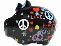 KCG Sparschwein Peace Love Keramik Spardose mit Gummiverschluss kleines Schwein...